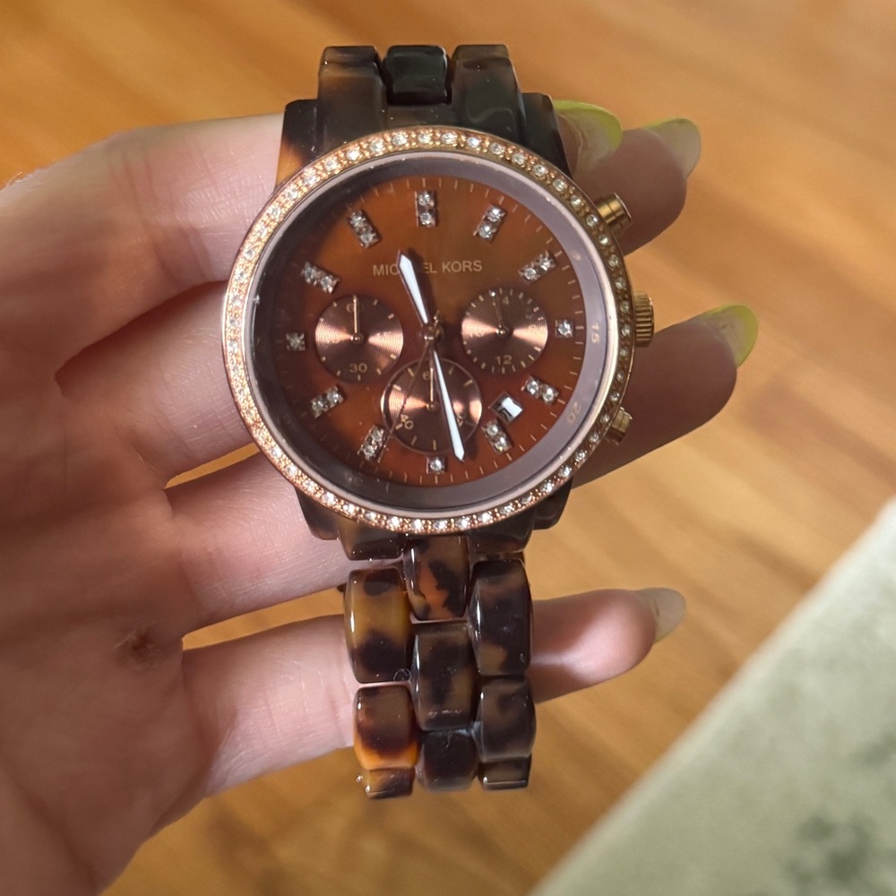Michael Kors Brown Tortoise Watch with Gold Accents